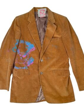Vintage Jordache Corduroy Brown Blazer Jacket Mens 40L Rare Hipster 70s 80s